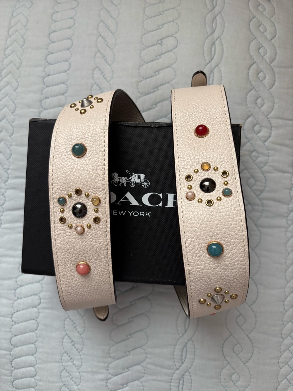 COACH  Pebbled Leather Beaded Strap in Cream with Multicolor Accents NWT